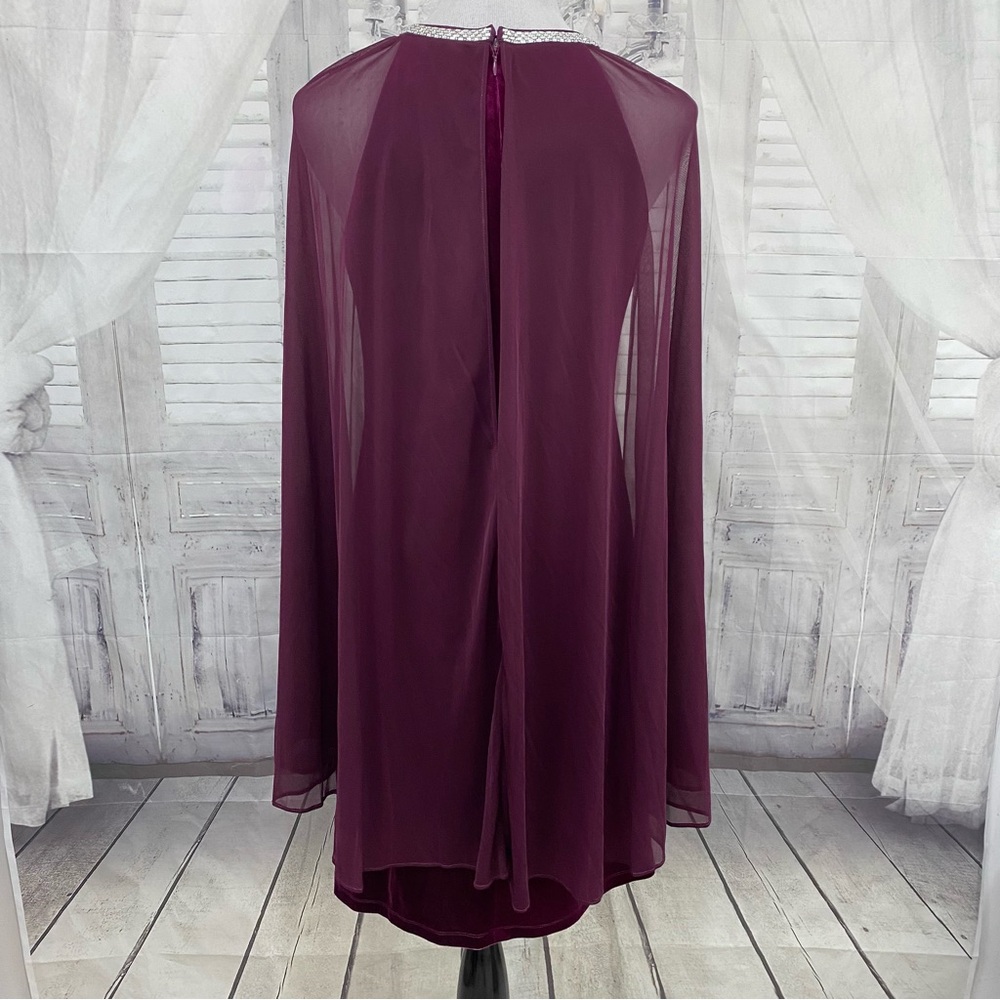 NWT R&M Richards Size 8 Plum Purple Rhinestone Cape Sleeve Sheath Dress Chiffon - Picture 11 of 15